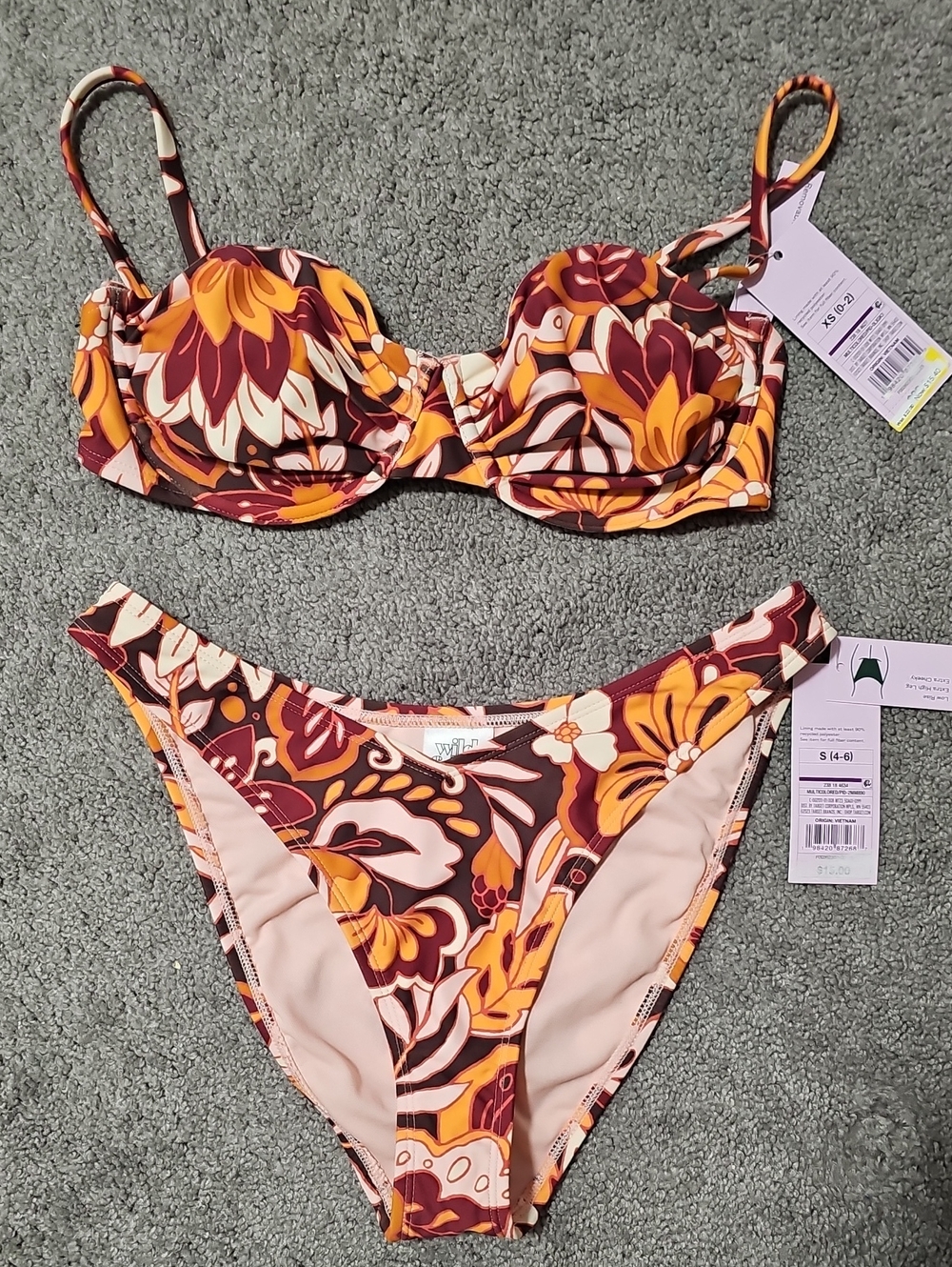 NWT Wild Fable Floral Print Swimsuit Bikini Size XS/S
